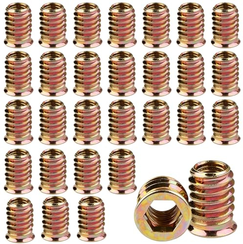 M8 Insert Fileté Bois‌, 30 pcs Écrous à Visser ‌M8 X 15mm ‌Manchons à Visser‌ Galvanisés écrou Hexagonal Fileté‌, Écrous à Visser Douille, Écrou hex fileté en alliage de zinc pour meubles Chaises Lits