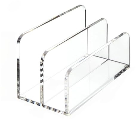 DIRBAK Raccoglitore posta acrilico, 2 scomparti trasparente per scrivania | Porta lettere e documenti, base antiscivolo, adatto per ufficio e home office, dimensioni 17,5x7,5x9,5 cm