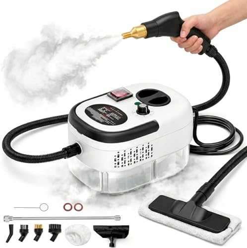 Pulitore a Vapore Portatile 2500W ad Alta Pressione – 6 Velocità Regolabili, Serbatoio 1200 ml, 3 Testine Incluse – Ideale per Casa, Cucina, Bagno, Finestre e Auto