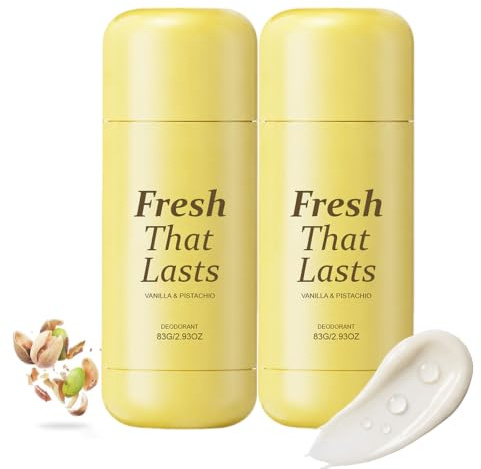 Fresh That Lasts deodorantpinne, skydd hela dagen mot kroppslukt för kvinnor och män, ljusare armvård, doft av vanilj och pistasch, perfekt för vardagen, resor och sport (2 st)