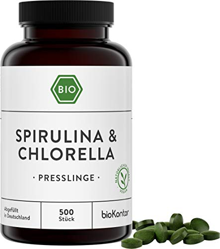 Spirulina + Chlorella Presslinge BIO | 500 Tabletten | 100% natürlich - ohne Zusätze | 400 mg je Tablette | bioKontor