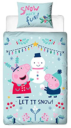 Peppa Pig Offizielles Lizenzprodukt für Einzelbett | Blaues Schneemann-Design, wendbares 2-seitiges Design, perfekt für jedes Kinderzimmer (Einzelbett)