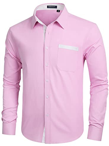 Enlision Camicia Rosa Uomo Elegante Manica Lunga Regular Fit Camicia Matrimonio Casual Camicie Classiche da Cerimonia Business con Tasca M