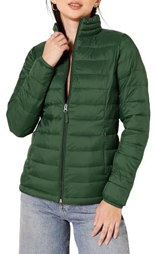 Amazon Essentials Damen Leichte, langärmelige, wasserabweisende, packbare Pufferjacke (in Übergröße erhältlich), Dunkelgrün, S