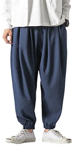 Pantaloni da uomo Harem larghi giapponesi taglie forti Pantaloni larghi da jogging in lino corto Navy Blue 5xl