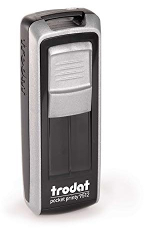 Trodat -Pocket Printy 9512 – Personalice el sello de bolsillo con texto deseado, aquí mismo en línea, color de la caja plateado – sello de dirección – con texto deseado – 46 x 17 mm, 5 líneas -
