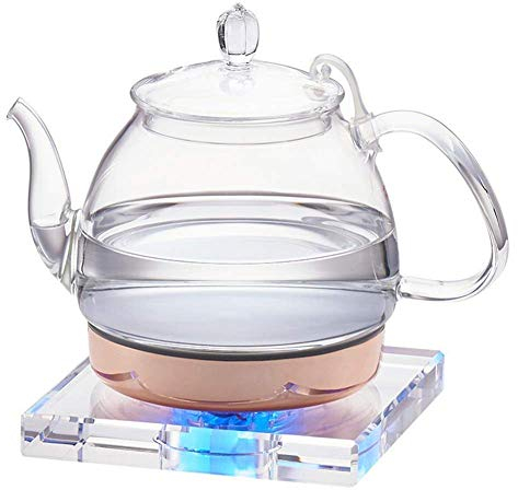WYZQ Hervidor eléctrico de vidrio, Hervidor de agua con base de cristal ecológico de 1 litro, Hervidor inalámbrico sin BPA con fondo de acero inoxidable, Calentamiento automático, Hervidor eléctrico