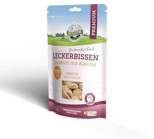 Bellfor Freeze-Snacks hipoalergénico Hecho con Insectos y Zanahorias liofilizadas - 50 g - Libre de aditivos Artificiales e Ideal como Premio de Entrenamiento para su Perro