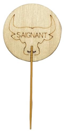 60 Piques de cuisson à viande 9 cm - 100% en bambou écologique - Design en Bouche (Saignant)