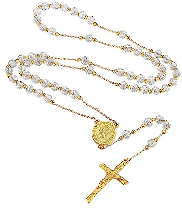 Supcare Jungfrau Maria Kette Frauen Jesus Kreuz Kette Rosenkranz Katholische Halskette Gebetskette Christlich EdelstahlKette Rosary Religiöse Kruzifix Anhänger Cross Necklace Schmuck für Taufe