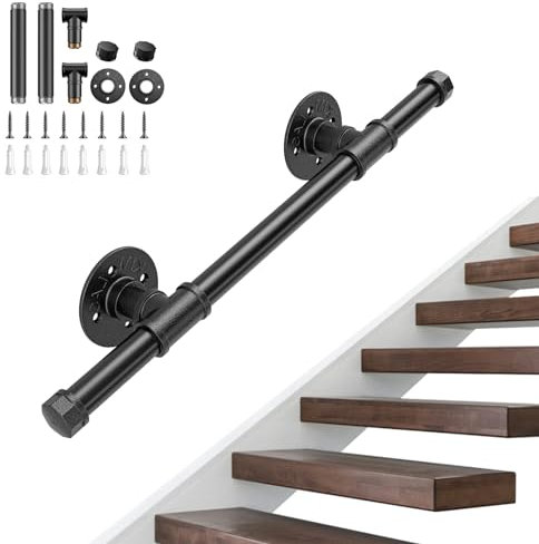 SenDeluz Main Courante pour Escaliers, 50cm, Noir, Fer Forgé, Peinte, Nordique Moderne, 0,5/1,2/1,5 m, 60 kg