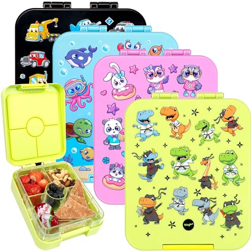 Fringoo - Bento Box - Lunch Box - Leak-Proof, 650ml Capacity, 4 Compartments, BPA-Free, BPA-Free, Green Ninja Dinsosaur Design