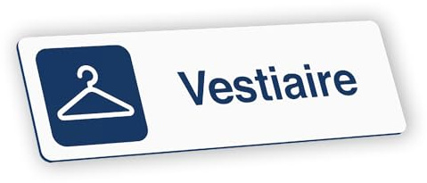 Plaque signalétique gravée autocollante Vestiaire - blanc écriture bleue - format 20x6 cm