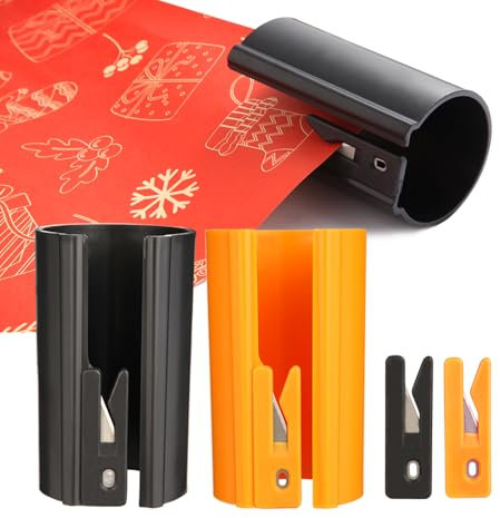 Wrapping Paper Cutter Gift Wrap Roll Replaceable Blade Cutter Tool, Little Sliding Cutter Tube, Rolled Cutting Device for Christmas, Halloween, Birthday, Crafting Wrapping Paper (2 PCS)