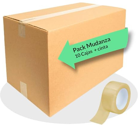 Masquepack Kit de Mudanza - 10 Cajas de Cartón 50,5x35x25 cm + Cinta Adhesiva Acrílica Transparente 66m x 48mm - Ideal para Embalaje y Mudanzas (10 cajas 50,5x35x25cm + Cinta)
