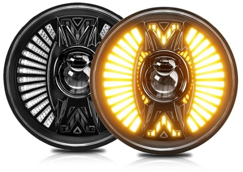 KMAGE para Hummer 4x4 DRL Faro 9-32V 7 Pulgadas LED Faro Proyector Redondo Lente Faro 240W Alta Potencia H4 (2 Pcs)