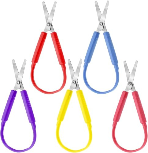 5 Pcs Toddler Scissors, Adaptive Scissors for Kids Special Needs, Easy-to-use Elastic Loop Fun Training Scissor with Comfort Handle for Crafts, DIY (Multi-Colored)