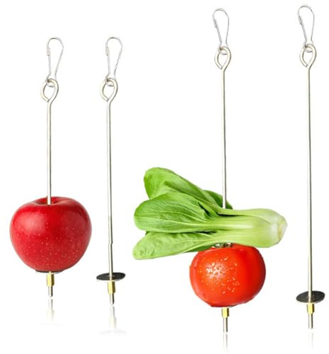 KEWUF 4 Piezas Brocheta para Pájaros, Comedero Pájaros, Alimentador de Brochetas para Loros, Brocheta de Pollo y Verduras, Acero Inoxidable, para Loros, para Periquitos, Cacatúas (17cm, 22cm)