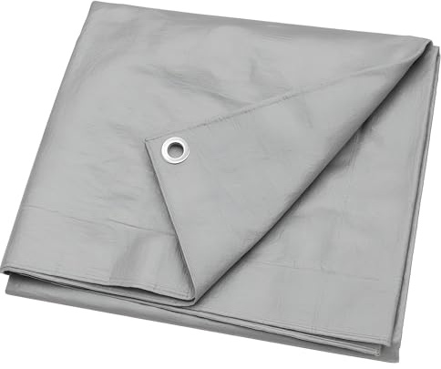 Grey Tarpaulin 3 x 3 m - Lightweight 50 GSM Waterproof Ground Sheet with Aluminium Eyelets Every 1 m - UV Resistant Mould Proof Reusable Tarp for Camping, Garden Furniture Cover, Outdoor Protection