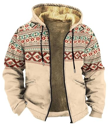 Generisch Giacca invernale calda da uomo per attività all'aria aperta, giacca in pile con cappuccio e chiusura a strappo, giacca termica in stile nazionale, giacca da aviatore, giacca spessa con