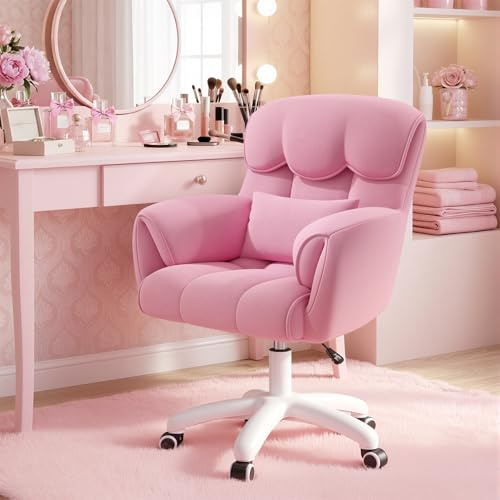 Aivermeil Homeoffice Stuhl, 360° drehbar Höhenverstellbar Bürostuhl ergonomisch, Schminkstuhl Drehstuhl，für Arbeitszimmer Schlafzimmer, Rosa