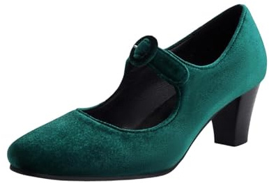 Elegantes Zapatos de tacón con Punta Afilada Acabado Satinado sin Cordones para Uso Diario y Eventos Casuales otoñales (Green, 38)