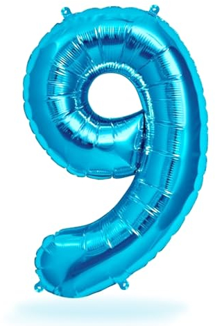 FUNXGO Folien-Ballon 9, Helium-Ballon, Luftballon-Zahl, nachfüllbare Riesen-Ballonzahl, Party-Deko zum 9. Geburtstag, Jubiläum, Hochzeit, blau