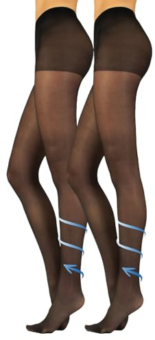 CALZITALY 2 Paires 40 Den Collants Voiles Avec Soutien | Collants de Contention Avec Support Moyen | S, M, L | Noir, Naturel | Made In Italy (Noir, L)