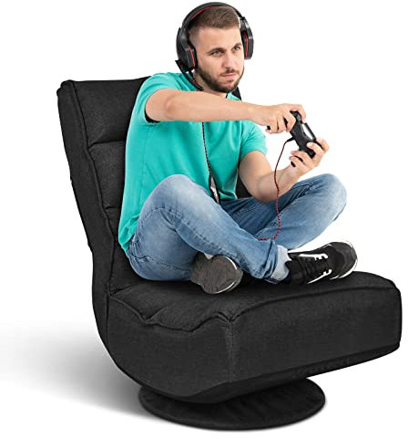 GOPLUS 360° drehbarer Bodenstuhl, klappbarer Bodensessel mit Verstellbarer Rückenlehne, Gamingsessel, Bodensofa, Meditationsstuhl, bis 120kg belastbar, für Zuhause & Büro (Schwarz)