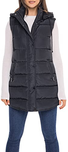 Sebby S.E.B Women's Long Puffer Vest, Quilted Faux Down Filled Hooded Vest for Fall and Winter
