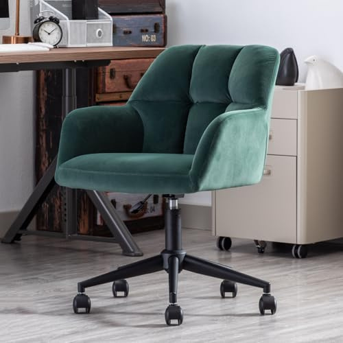 chairus Silla Escritorio de Terciopelo Silla de Oficina Moderna Altura Ajustable, Silla Computadora Ocio con Ruedas para Recepción/Despacho, Verde