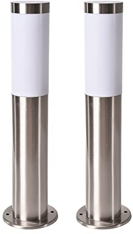 Novatool 2x Gartenlampen I 45 cm I Edelstahl I IP44 I E27 Sockel I Gartenleuchten Stehlampen Säulenlampen außen Außenlampen Aussenleuchten Sockelleuchten Pollerleuchten Pollerleuchte
