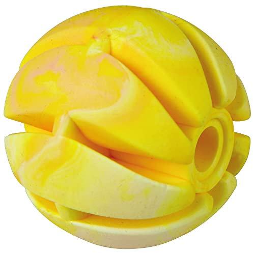 Bestlivings Pelota de juego para perros (amarillo) de 7 cm de diámetro, paquete de 3 pelotas de juego (100% TPE), para cuidado dental, juguete para perros, bola espiral para perros