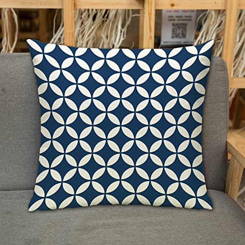 Kissenbezug Zierkissenbezug Dekorative,Navy, Vintage Kreise mit überlappenden Runden Ovale Figuren alt,Dekokissen Deko mit Verstecktem Reißverschluss für Sofa Büro Bett 45x45 cm