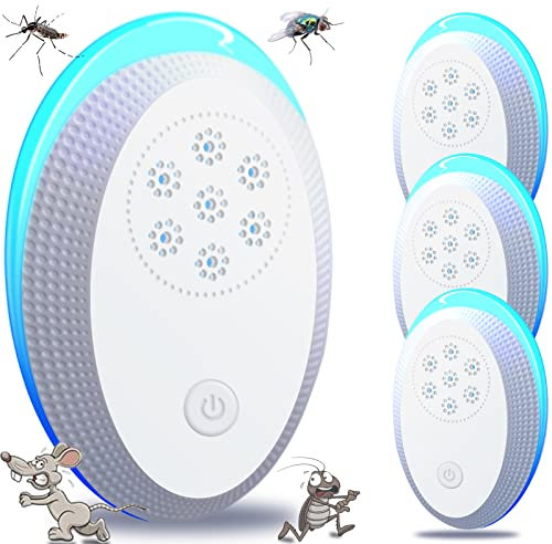 Anti Moustique Ultrason Prise, Ultrason Souris Mouche 4 Paquets, Appareil Repulsif Souris Efficace pour Repousser Les Rats, Les araignées, Les moustiques, Les Souris, Les cafards Bla