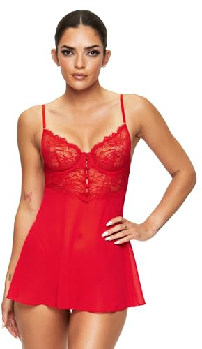 Ann Summers Iris Babydoll Set – Sheer Lace and Chiffon Nightwear – Babydoll Lingerie for Women with Matching Thong, Underwired Cups & Adjustable Straps – Womens Lingerie Set for Bedroom Confidence