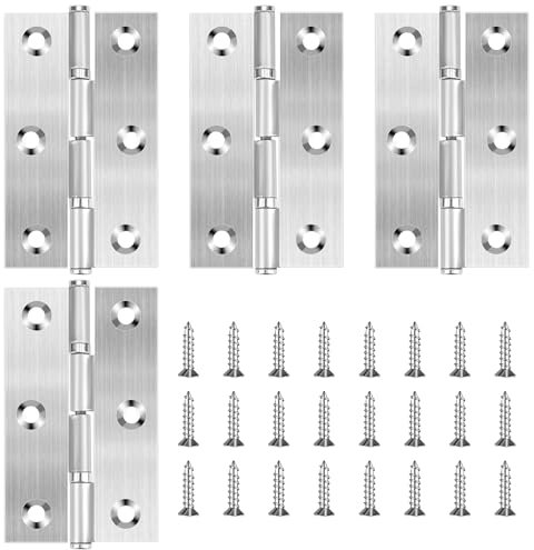 4 Pack 3 Inch Door Hinges Stainless Steel Folding Bifold Butt Cabinet Hinges Silver Door Hinges with Screws for Door, Furnitures, Wooden Boxes, Windows, Cupboard, Dressers
