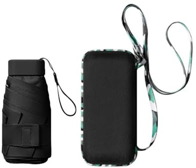 QUINTRA Mini-Reise-Sonnenschirm für Geldbörse mit Etui, Kleiner kompakter Regenschirm, leicht, tragbar, Winddicht, für Damen, Herren, Outdoor-Zubehör für unterwegs (H, one Size)