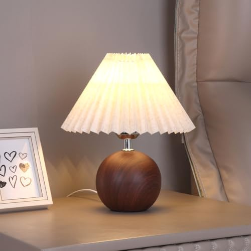 GUANSHAN Retro-Tischlampe mit Blumenmuster, französischer pastoraler Plissierter Lampenschirm, Tischlampe, dekorative Nachttischbeleuchtung, Nachtlicht für Schlafzimmer, Wohnzimmer
