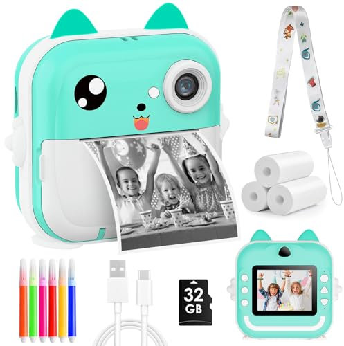 WenYa Kids Camera Instant Print, 2.4'' 1080P HD Instant Kids Digital Camera with Print Paper & 32GB Card for Boys & Girls Age 3-12