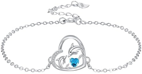 Yinsen Femme pour Bracelet Double Dauphin Argent Sterling 925 Coeurs Réglable Cadeau Saint Valentin Fête des Mères Bijoux Anniversaire Cadeau pour Femme, Maman, Filles, Petite Amie