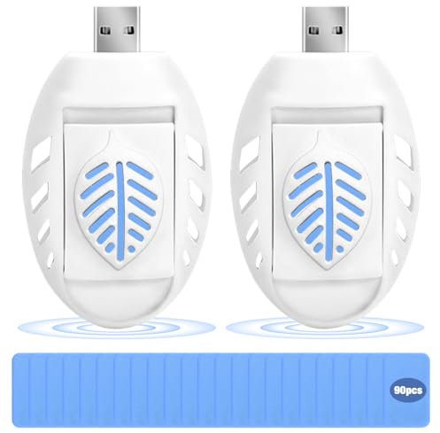 Mineup 2 Pack Elektrisches Tragbarer Mückenschutz, Steckdosen-Insektenvernichter Elektrisch,Tragbare USB Elektrische Mückenschutz Killer Mit 90pcs Mückenschutztabletten Für Fliegen Mücken Motten Küche