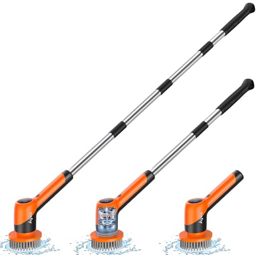 【IPX7+Long Extendable Handle】Ajex Electric Spin Scrubber,Cordless Electric Cleaning Brush with 8 Replaceable Heads,Electric Scrubbing Brush Spin Scrubber with IPX7 Waterproof,2 Adjustable Speeds