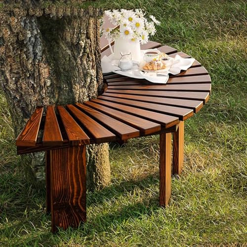 Panchina per albero di Natale in legno, resistente alle intemperie, curva, per esterni, semicerchio, per patio, parco, cortile, piante (finitura noce, design)