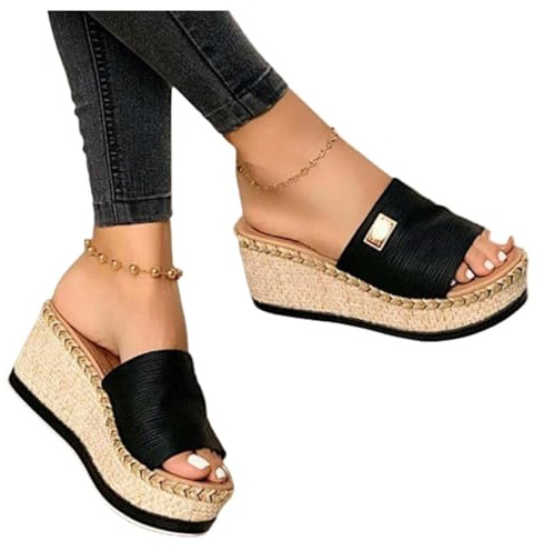 Women's Platform Wedge Sandals High Heels Open Toe Espadrilles Wedges Sandal Boho Casual Comfortable Slip On Slide Sandals Summer Dressy Beach Vacation Shoes