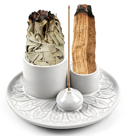 Porta incenso 4 in 1, questa ciotola per incenso per ogni incenso, Palo Santo, incenso salvia e candelabro, supporto per bastoncini di incenso, ideale per la decorazione della casa, la meditazione e