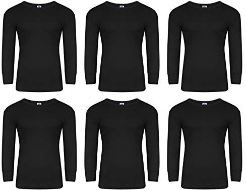 6 x Mens Thermal Long Johns Top Bottom Underwear Trousers T Shirt Set S M L XL (Black Full Sleeve, L)