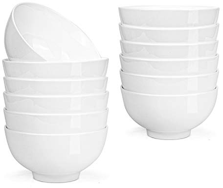 Foraineam 12 Pack 10 Ounces Porcelain Small Bowl Set White Round Bowls (10 fl oz)