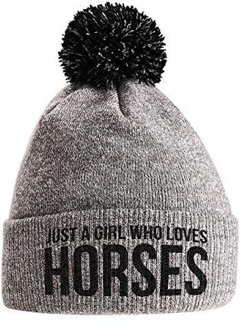 Just A Girl Who Loves Horses Bobble Hat- Horse Riding Hat - Equestrian Accessories - Horse Gifts For Girls - Horse Loving Girls - Winter Pom Pom Hats For Girls - Horse Riding Presents Women