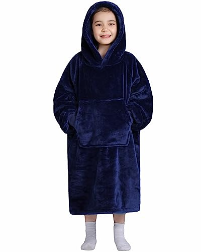 Waitu Wearable Blanket Sweatshirt Gifts for Women and Men, Super Warm and Cozy Big Blanket Hoodie, Thick Flannel Blanket with Sleeves and Giant Pocket - Navy